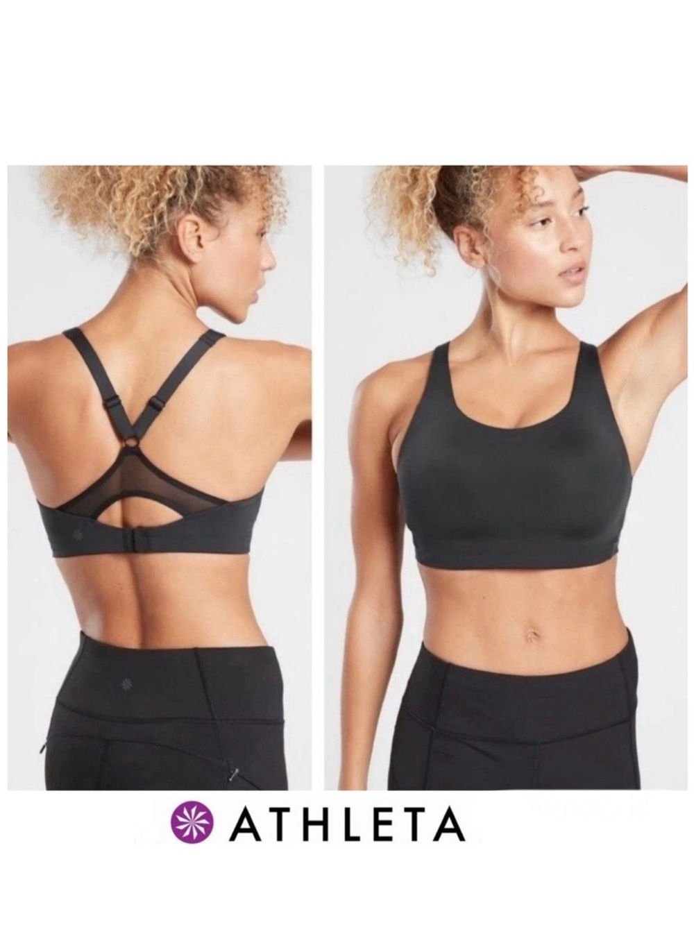 ATHLETA Black Advance Sport High Impact Cardio Running Training Yoga Bra Sz 34 F